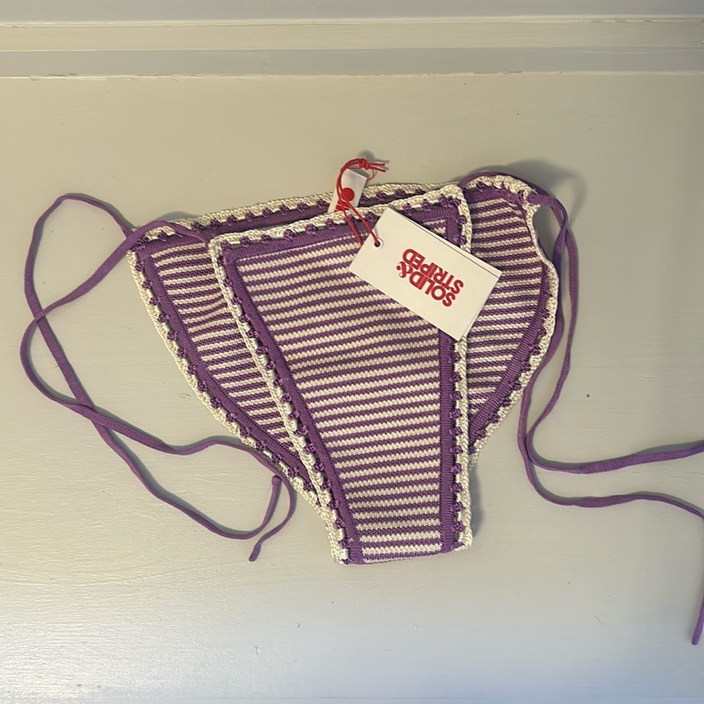 Solid and stripe crochet swimsuit- NWT - Picture 3 of 9